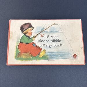 Early 1910s Little Dutch Boy Fishing Postmark 1914 West Virginia Used Postcard
